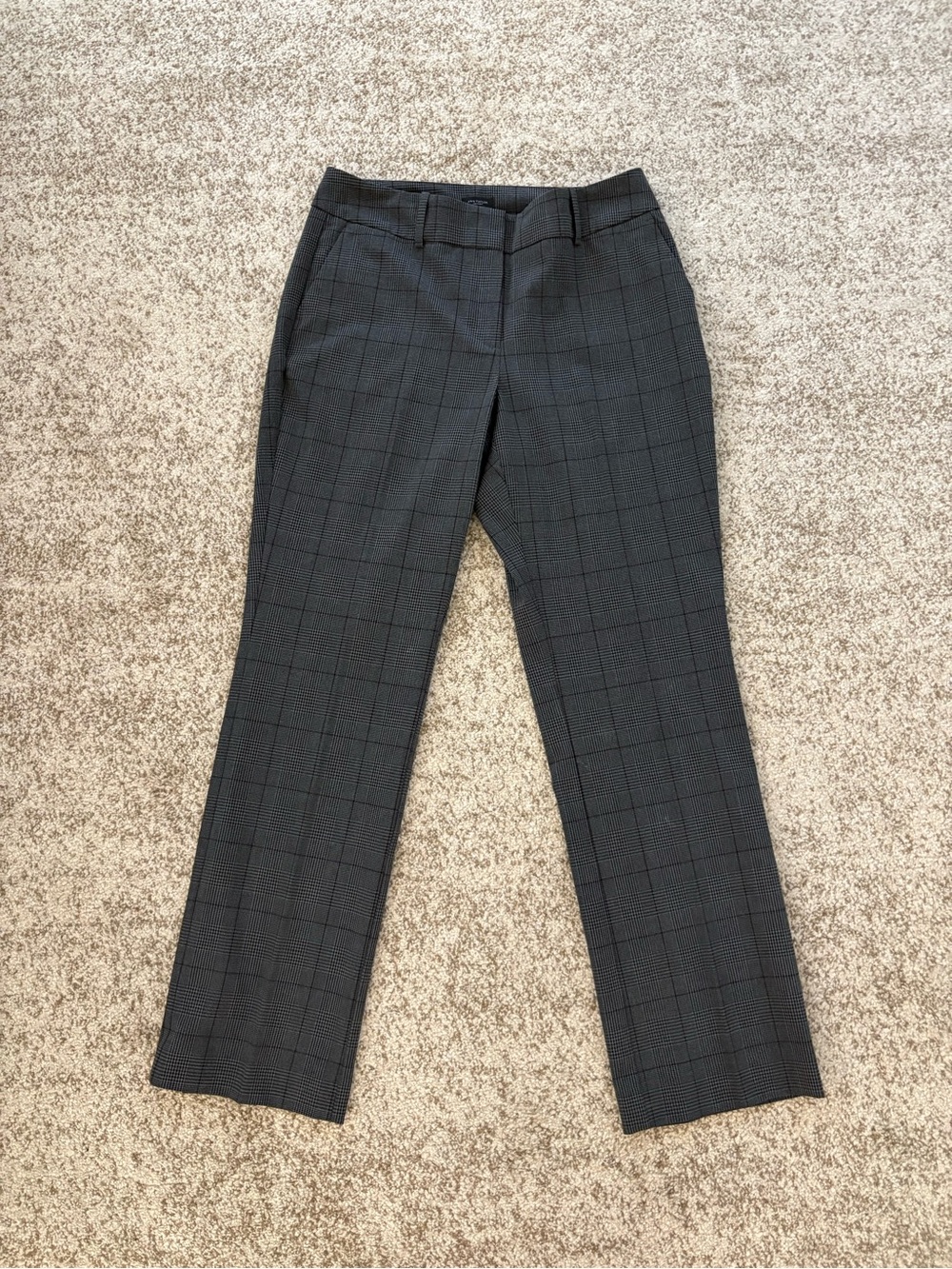 Ann Taylor Charcoal Plaid Straight-Leg Dress Pants